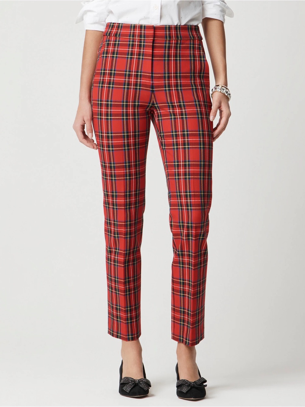 NWT J.Crew Tartan Cropped Straight Pants Red Plaid Holiday Christmas 12 flawed